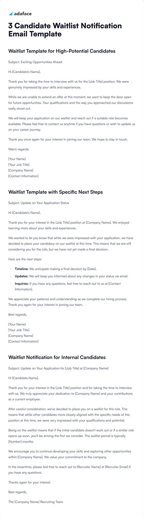Candidate Waitlist Email Templates for Recruiters | Adaface
