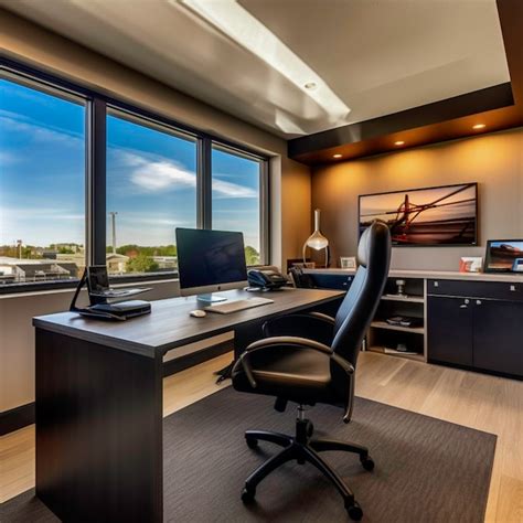 A modern office cabin Interior with beautiful window view | Premium AI-generated image