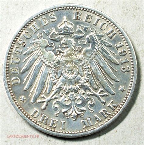 Allemagne Preussen 3 Mark 1913 Wilhelm II Lartdesgents USA P1024