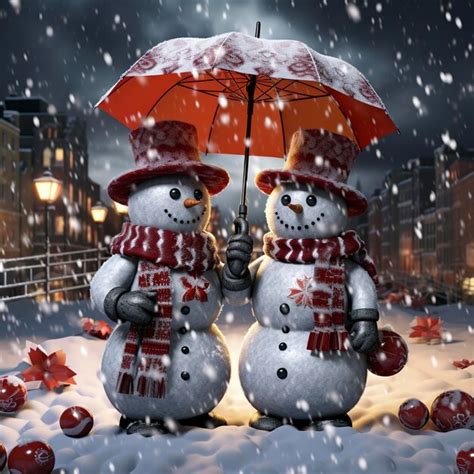 Premium Photo Christmas Card With A Snowman Holding An Umbrella In