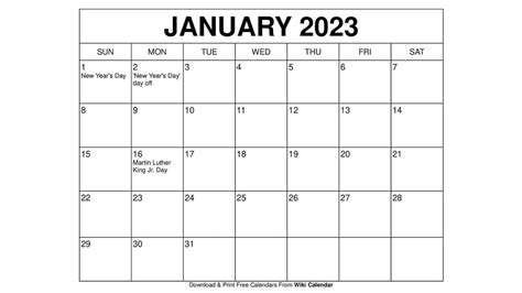 Free Printable January 2023 Calendar Templates With Holidays Wiki