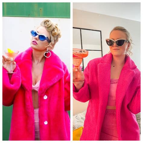 two women in pink coats and sunglasses are holding cocktails, one is ...