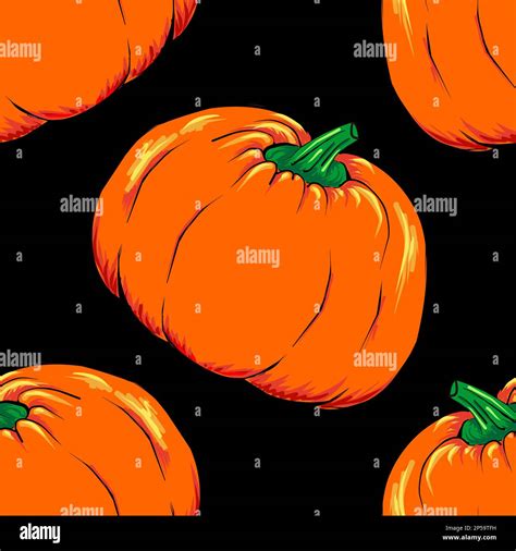 Halloween Jack O Lantern Orange Pumpkin Vegetable Seamless Pattern