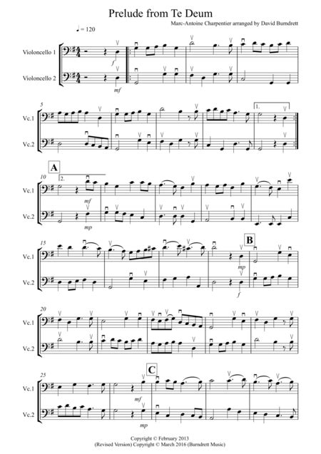 Prelude From Te Deum For Cello Duet Arr David Burndrett By Marc