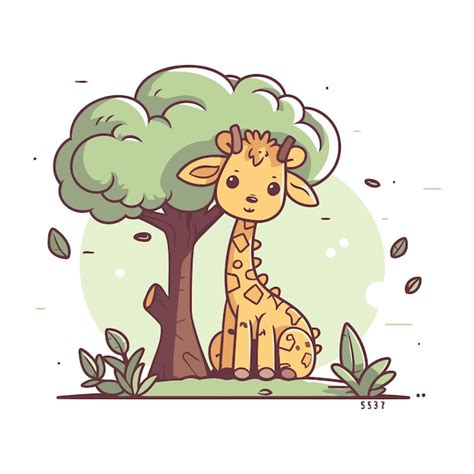 Giraffe Mignonne Assise Sous Un Arbre Illustration Vectorielle Dans Le