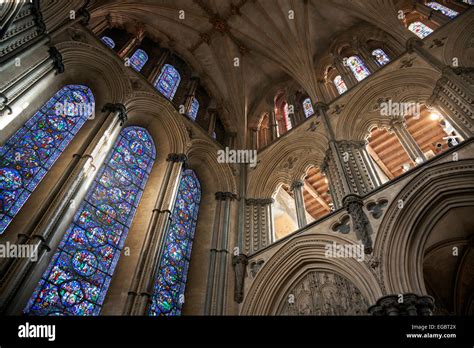 The Interior Of Ely Cathedral Detail Of Stained Glass Window Ely