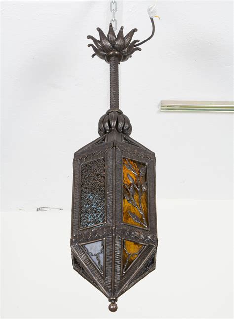 Antique Gothic Wrought Iron And Stained Glass Lantern At 1stdibs