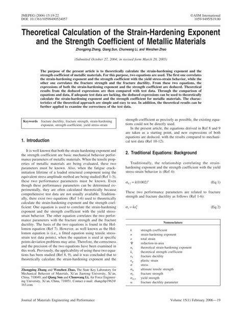 Pdf Theoretical Calculation Of The Strain Hardening Exponent And The