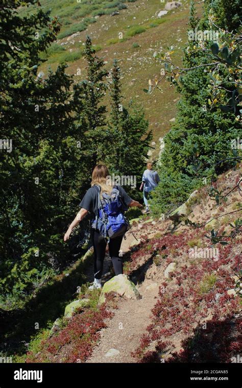 Teenage Girl White Caucasian Hiking Through The Mountains At The San