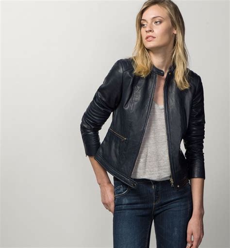 Blue Leather Jacket Leather Women United Kingdom Massimo Dutti Cazadora Piel Cazadora