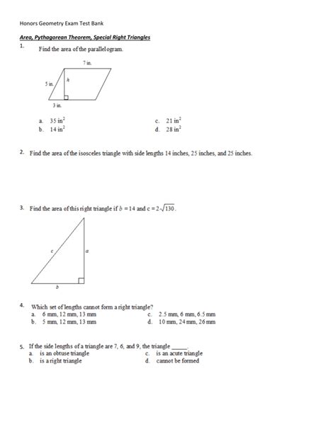 Honors Geometry Exam Practice Bank