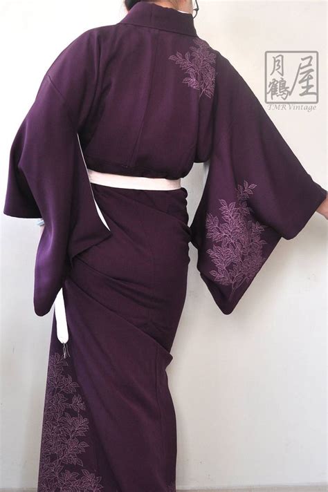 Purple Long Kimono Robe Vintage Japanese Silk Full Length Etsy Hong