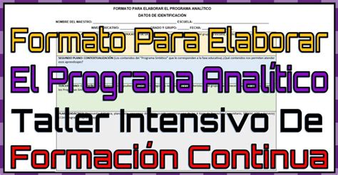 Formato Para Elaborar El Programa Anal Tico Del Taller Intensivo De