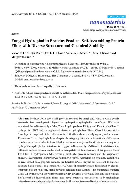 Pdf Fungal Hydrophobin Proteins Produce Self Assembling Protein Films With Diverse Structure