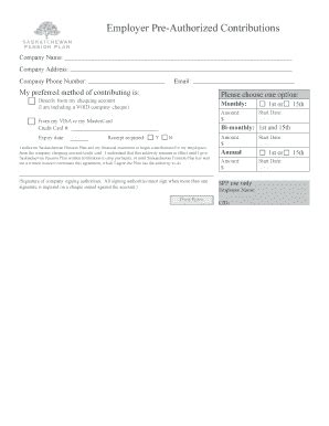 Fillable Online Employer Pre Authorized Contributions Fax Email Print