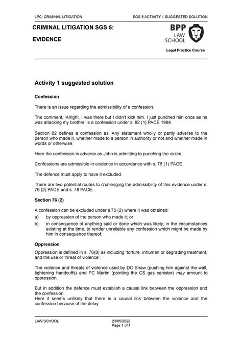 Sgs 5 Activity Solution LPC CRIMINAL LITIGATION SGS 5 ACTIVITY 1