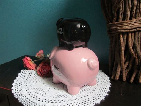 Novelty Piggy Bank Ceramic Pigs His Money Her Money Great Etsy