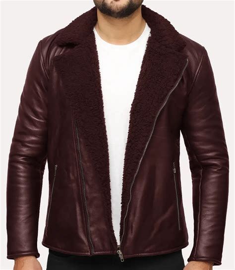 Christopher Maroon Biker Sheepskin Shearling Leather Jacket