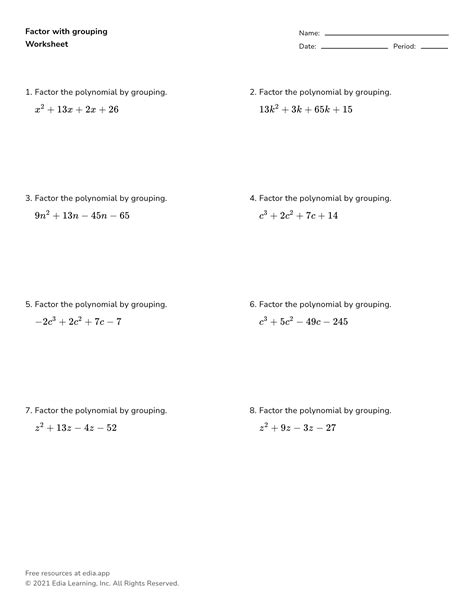 Factoring By Grouping Worksheet Easy