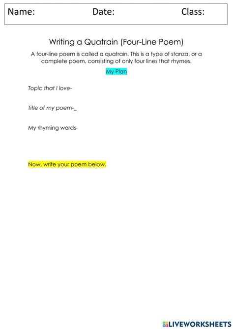 842719 | Writing a Quatrain | MsHall_1 | LiveWorksheets