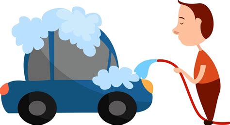 Boy Washing The Car Illustration Vector On White Background