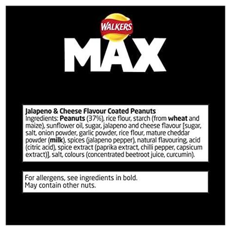 Walkers Max Strong Jalapeño And Cheese Sharing Double Coated Peanuts 175g