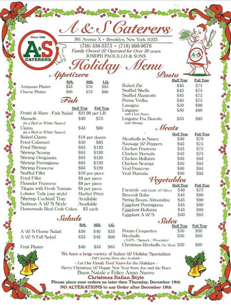 Christmas Menu – A&S Fine Foods – Serving Brooklyn For Over 50 Years