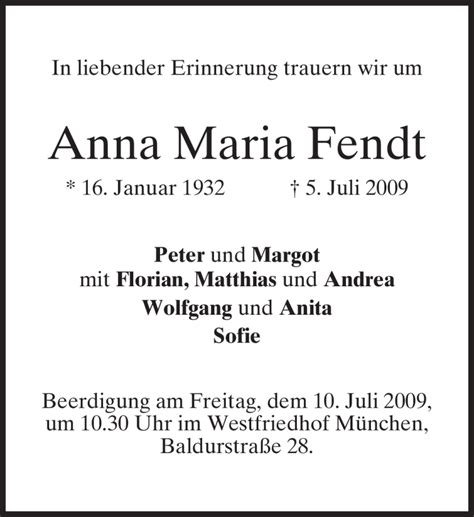 Traueranzeigen Von Anna Maria Fendt Trauer Merkur De