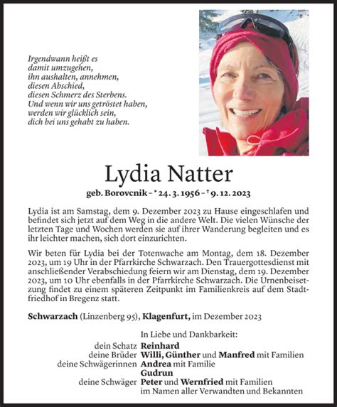 Todesanzeigen Von Lydia Natter Todesanzeigen Vorarlberger Nachrichten