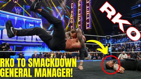 Wwe Smackdown Randy Orton Hits Rko On Smackdown S Gm And Jimmy Uso