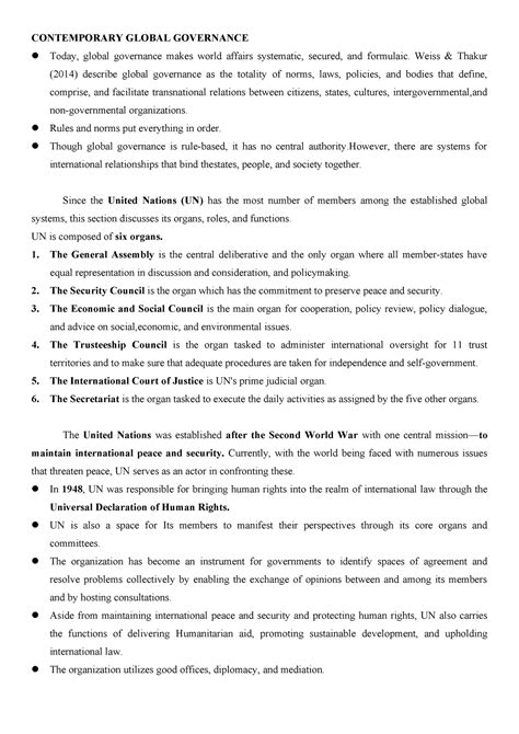 Tcw Midterm Coverage Contemporary Global Governance Today Global