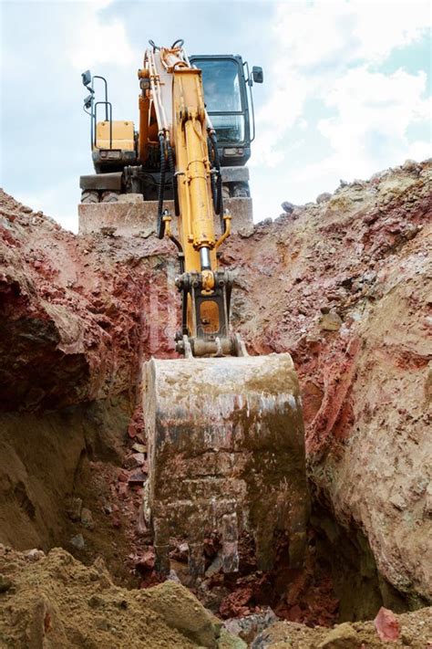 Excavator Digging a Trench for the Pipeline Stock Image - Image of ...