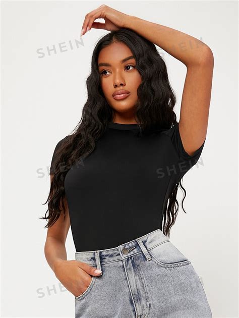 Shein Basics Pc Solid Form Fitted Tee Shein Usa