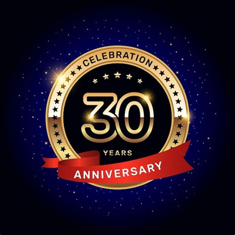 Premium Vector 30th Anniversary Logo With Gold Numbers And Red Ribbon