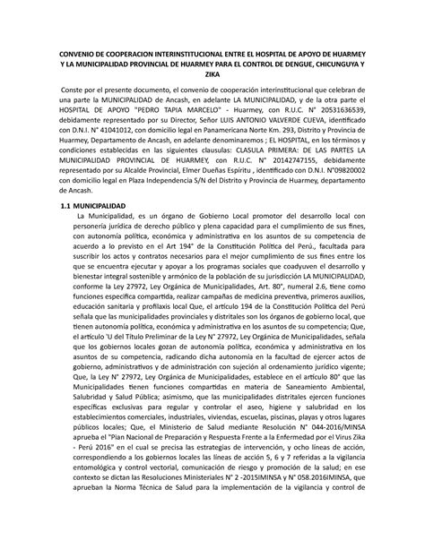 Convenio De Cooperacion Interinstitucional Entre El Hospital De Apoyo De Huarmey Y La