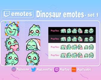 X Cute Green Dinosaur Emotes Pack For Twitch And Discord Etsy