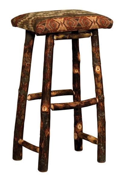 Amish Upholstered Rustic Hickory Twig Backless Bar Stool