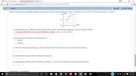 Solved An ideal monatomic gas undergoes changes in pressure | Chegg.com 