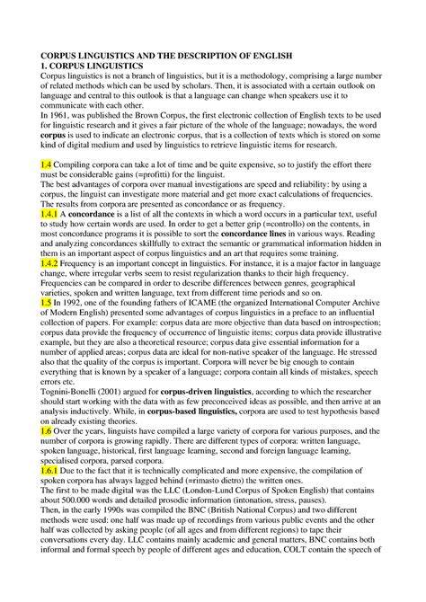 Corpus Linguistics Summary Corpus Linguistics And The Description Of