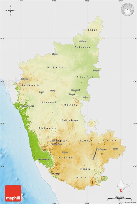 Physical Map Of Karnataka Single Color Outside