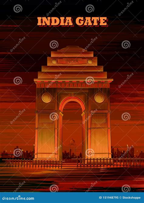 India Gate Vector Sketch Illustration War Memorial New Delhi I