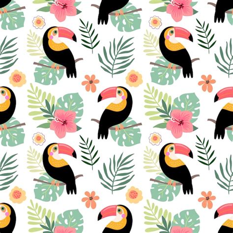 Premium Vector Summer Seamless Pattern With Toucan And Flowers