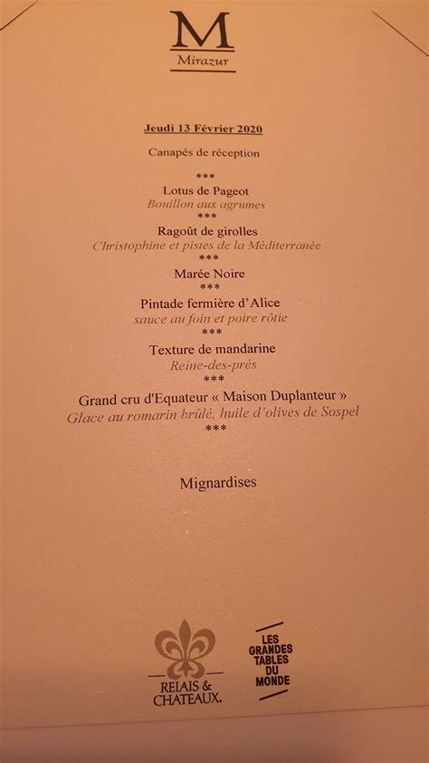 Menu Au Restaurant Mirazur Menton 30 Av Aristide Briand