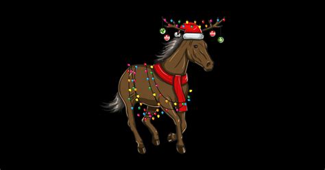 Horse Christmas Lights With Antlers And Ornaments - Horse Christmas - Sticker | TeePublic