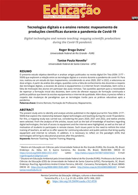 PDF Tecnologias digitais e o ensino remoto mapeamento de produções