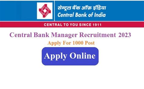 Central Bank Of India Manager Recruitment Apply For Post