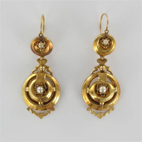 Boucles D Oreilles Anciennes Pendantes Or Perles Bijouxbaume