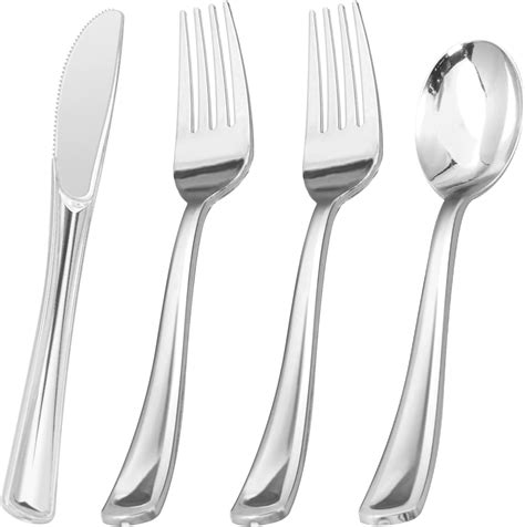 Amazon Bestvip Pcs Silver Plastic Silverware Silver Disposable