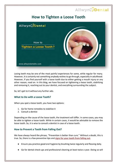 How To Tighten A Loose Tooth By Allwyn Dental Issuu