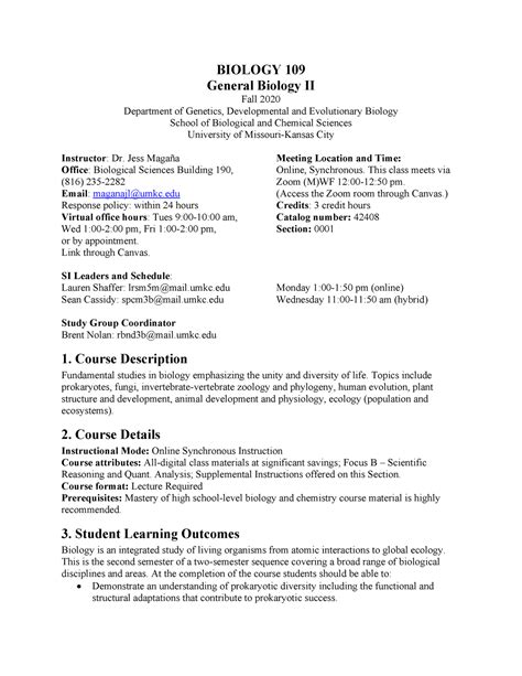 Biology Syllabus Fall Updated Biology